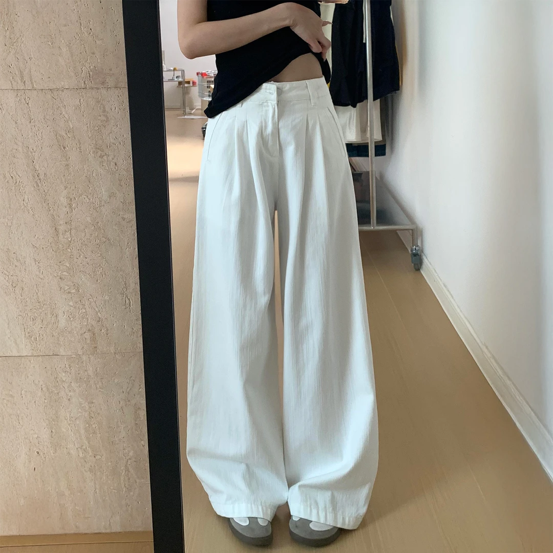 梨型身材白色休闲阔腿女秋季新款胖妹妹mm高腰遮胯显瘦垂感防晒裤