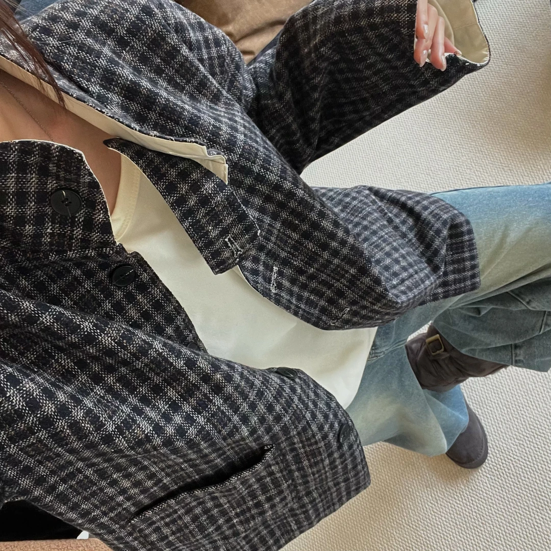 卡其色复古立领两面穿棉服女冬季冬装小个子保暖棉衣棉袄夹克外套