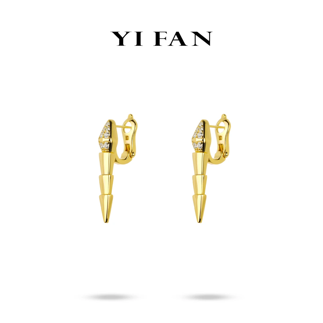 925银合成锆石耳饰 3893-金色满钻灵蛇百搭耳环