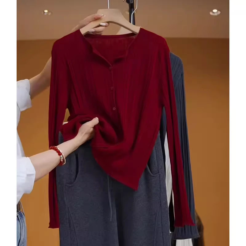 春季女装2025新款时尚气质针织单排扣半开领设计休闲百搭长袖上衣