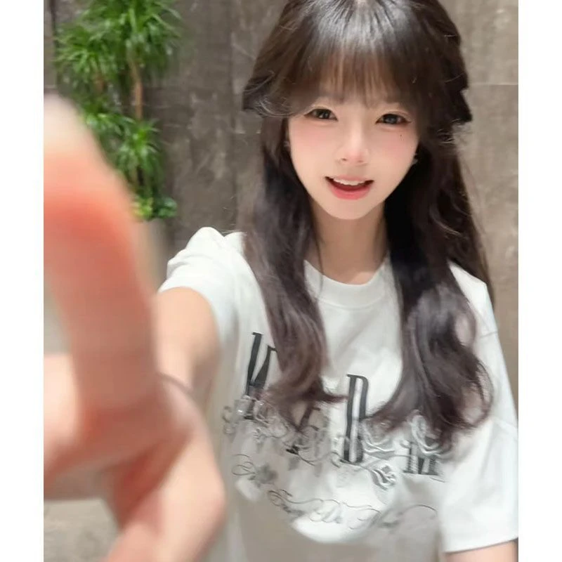 NASA ROAD字母印花设计感玫瑰刺绣短袖T恤女夏季新款情侣美式上衣