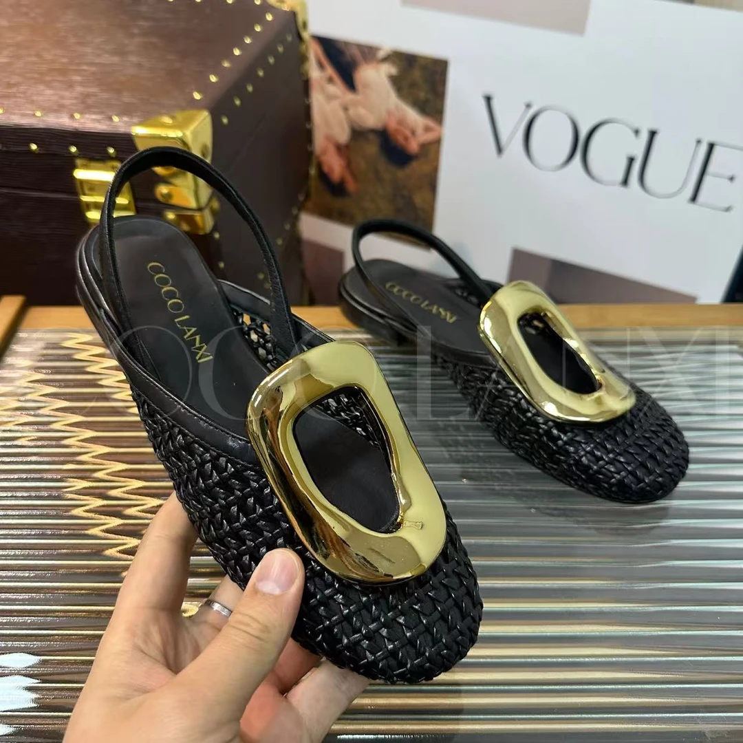 【若希】百搭女士黑色低跟跟鞋气质百搭编织单鞋24DX247LX