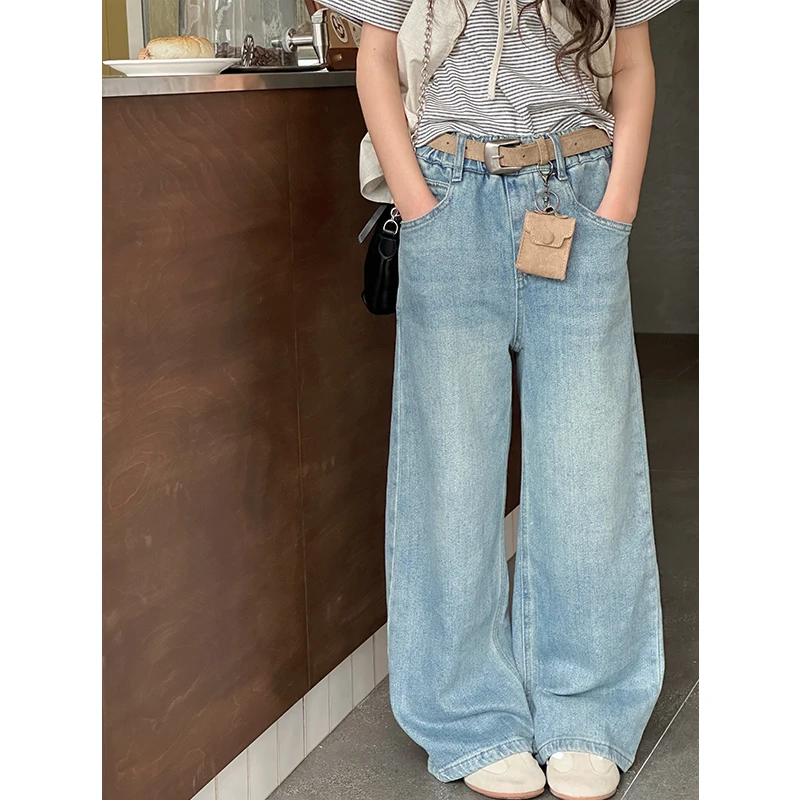 K28190女童阔腿裤2025春装新款儿童牛仔裤子女大童春秋时尚休闲裤