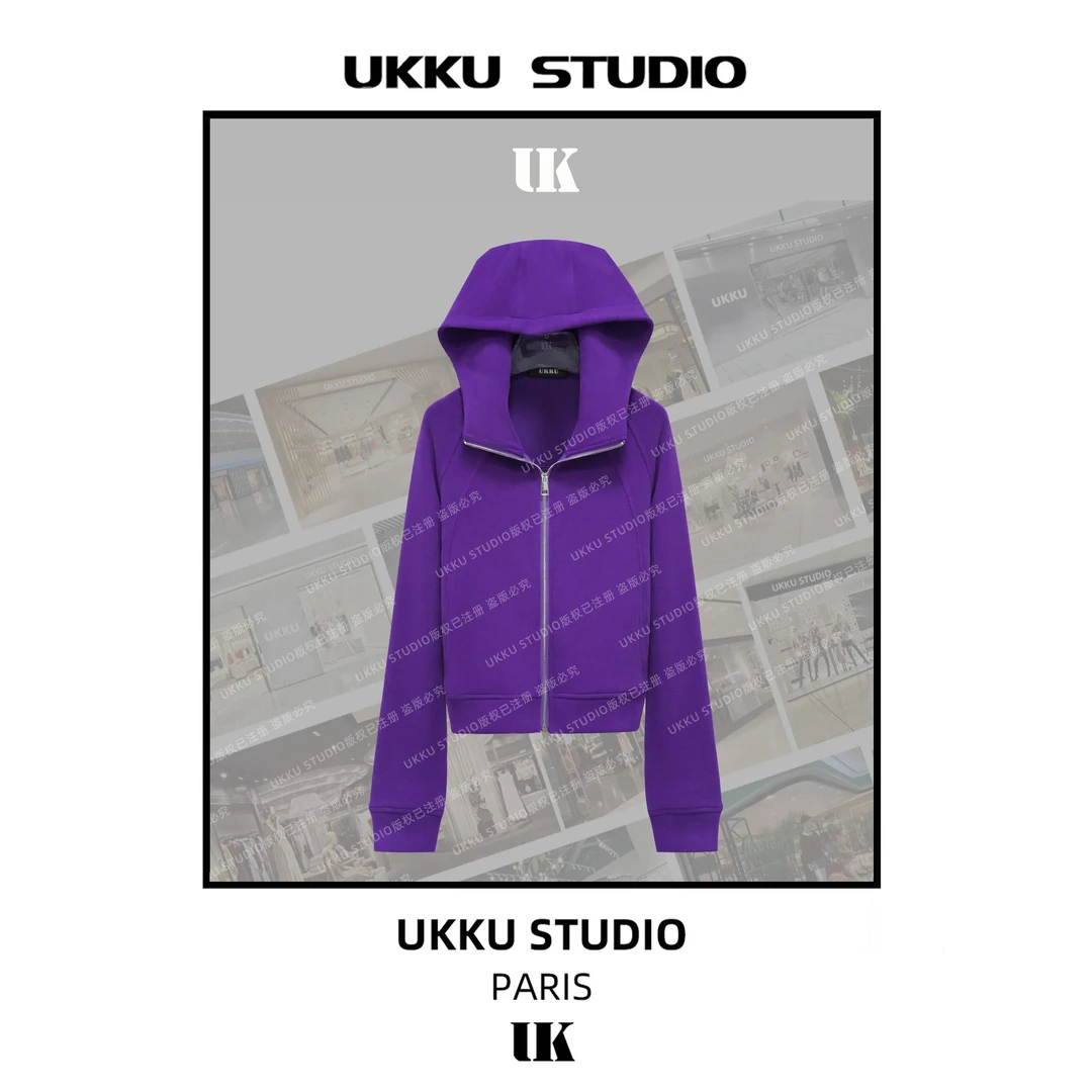 小尧【UKKUSKUDIO】秋冬修身时尚气质重磅连帽卫衣外套513355