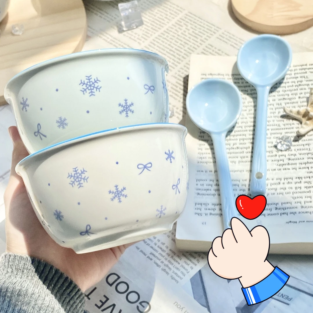 【店铺热销】ins风新款釉下彩少女心陶瓷餐具套装沙拉碗耐高温陶ck