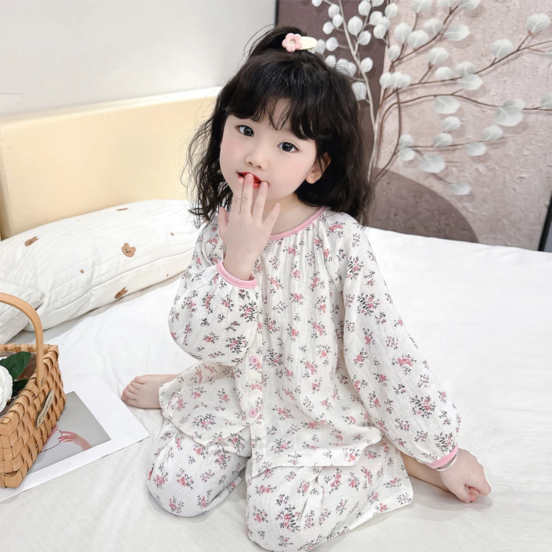 女童睡衣春秋季新款纯棉长袖两件套夏款宝宝碎花儿童家居服套装