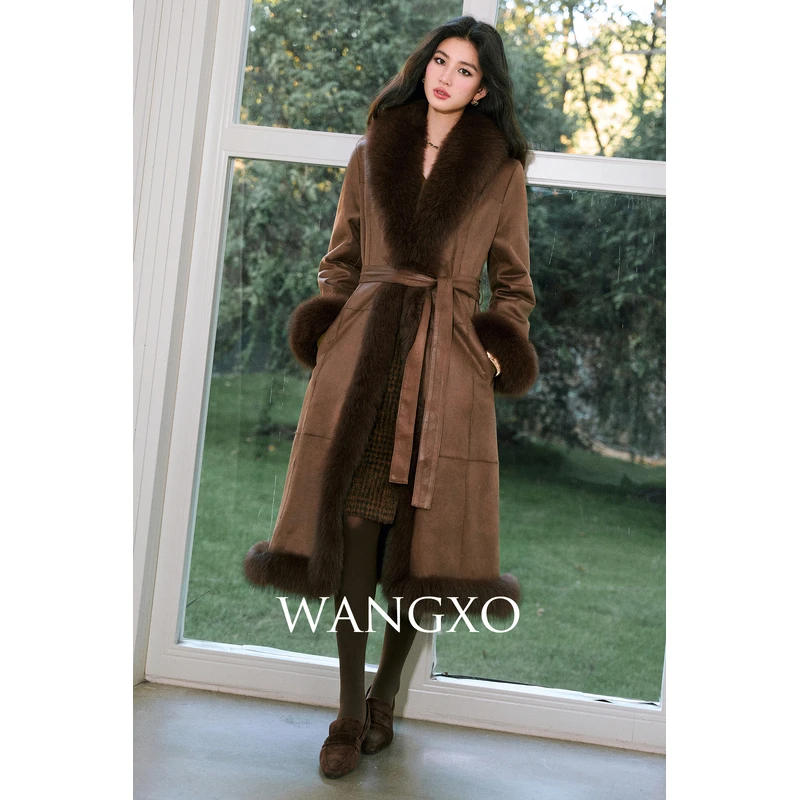 WANGXO 真兔皮毛一体狐狸毛领拼接皮草   2561558W