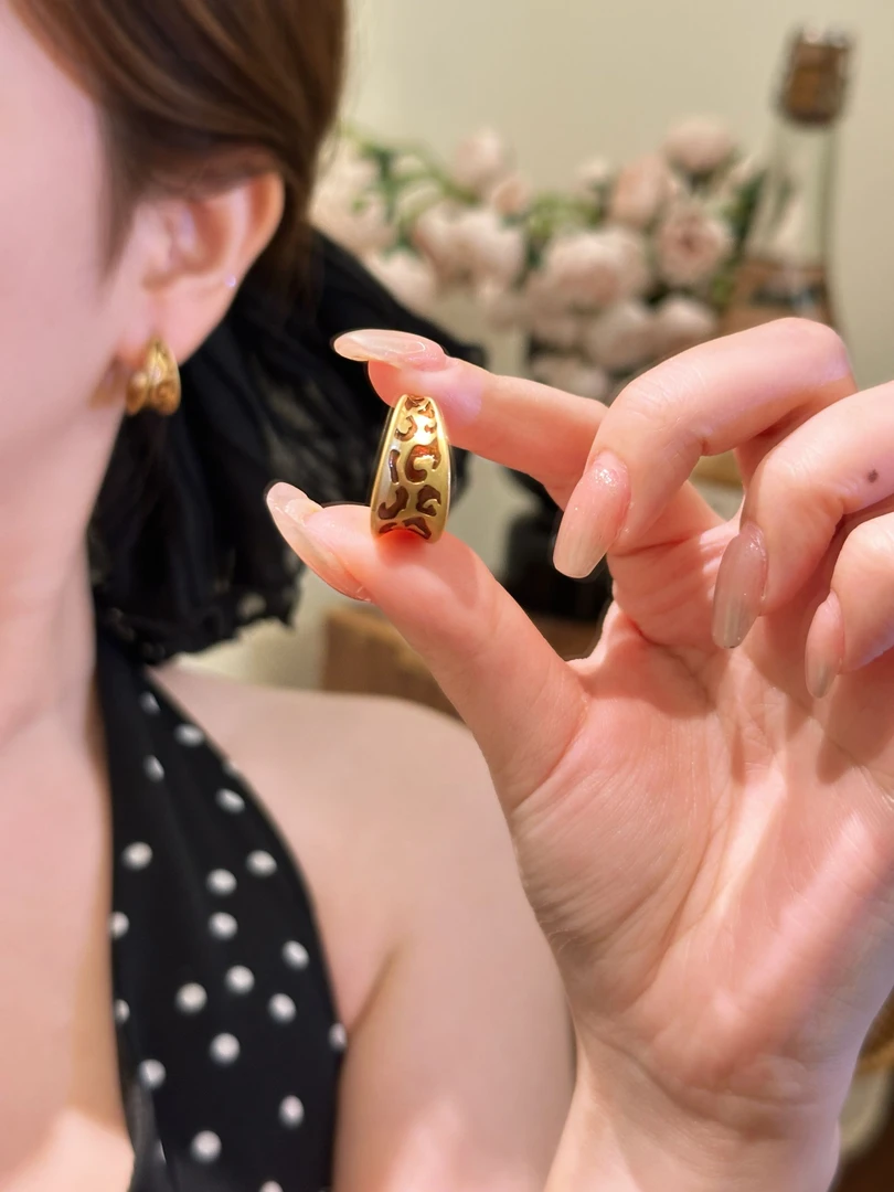 铜合金耳饰  【294】法式豹纹轻奢高级感气质耳钉爆款银针时尚耳圈