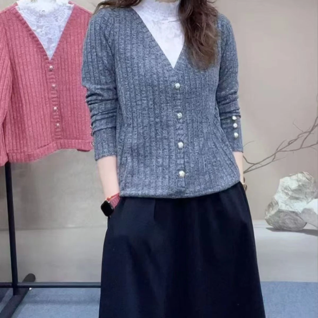 YT春季爆款时尚新款蕾丝拼接小衫百搭女士气质长袖显瘦修身