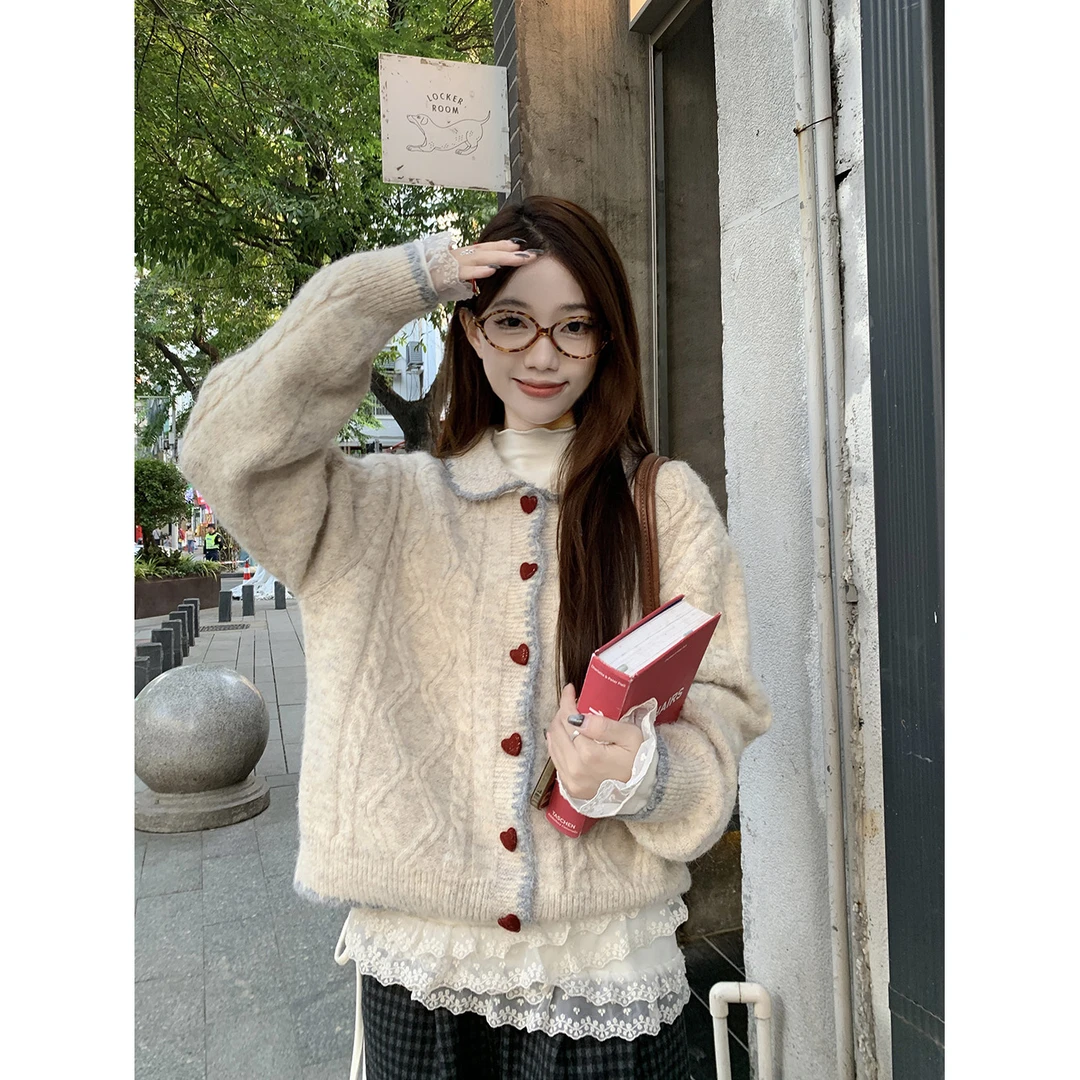 【圆圆脸】2025春秋韩系时尚爱心保暖毛衣百搭温柔风小众针织衫