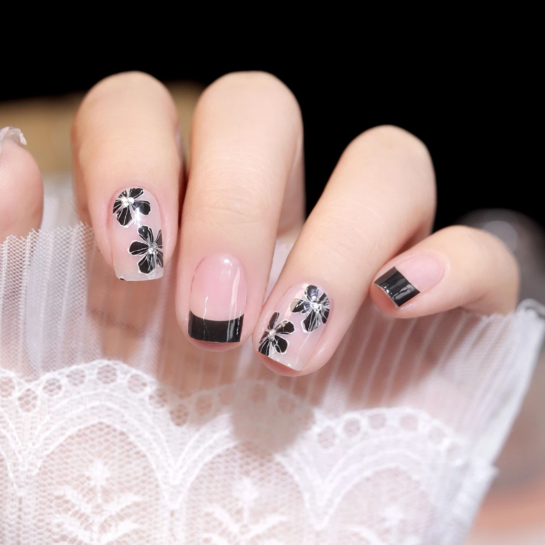 【黑色山茶】美甲贴纸日常精致防水免烤免封层持久非穿戴甲