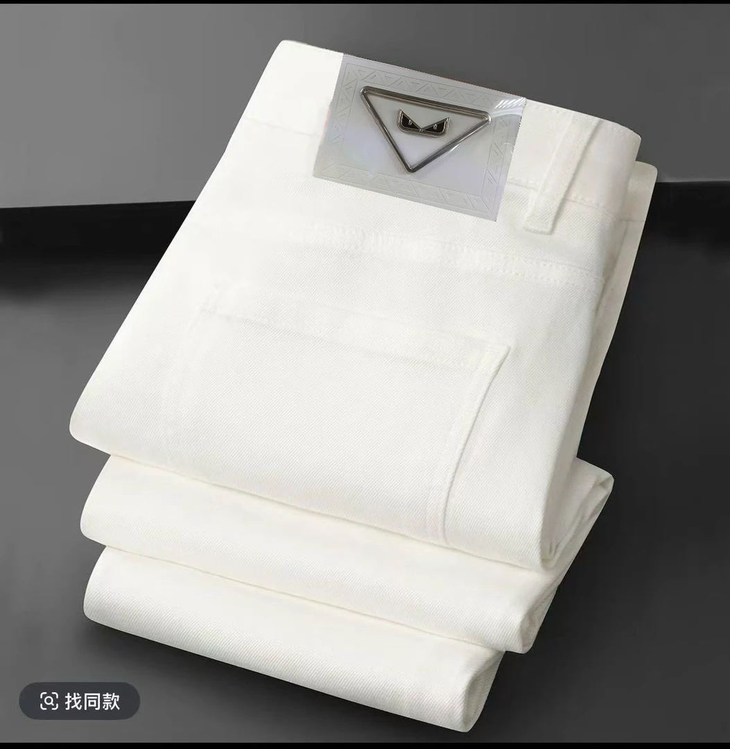 男士白色修身牛仔裤轻奢潮流商务休闲秋冬时尚舒适弹力牛仔裤