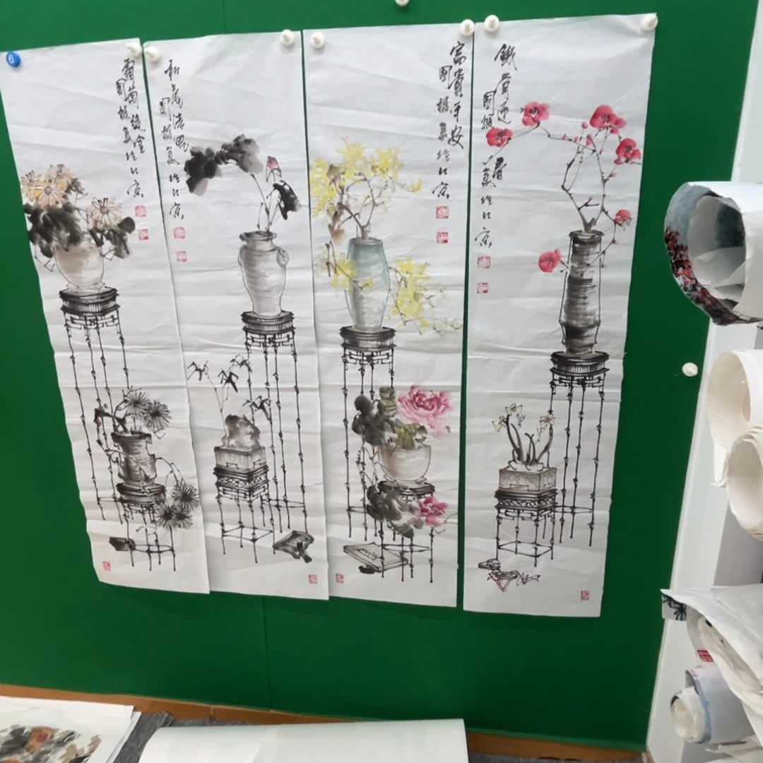 国画断*情四条屏绘画作品