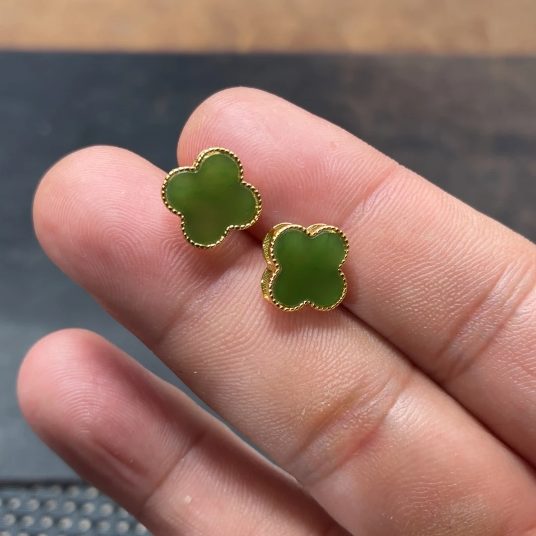 和田玉银S925镶嵌耳饰