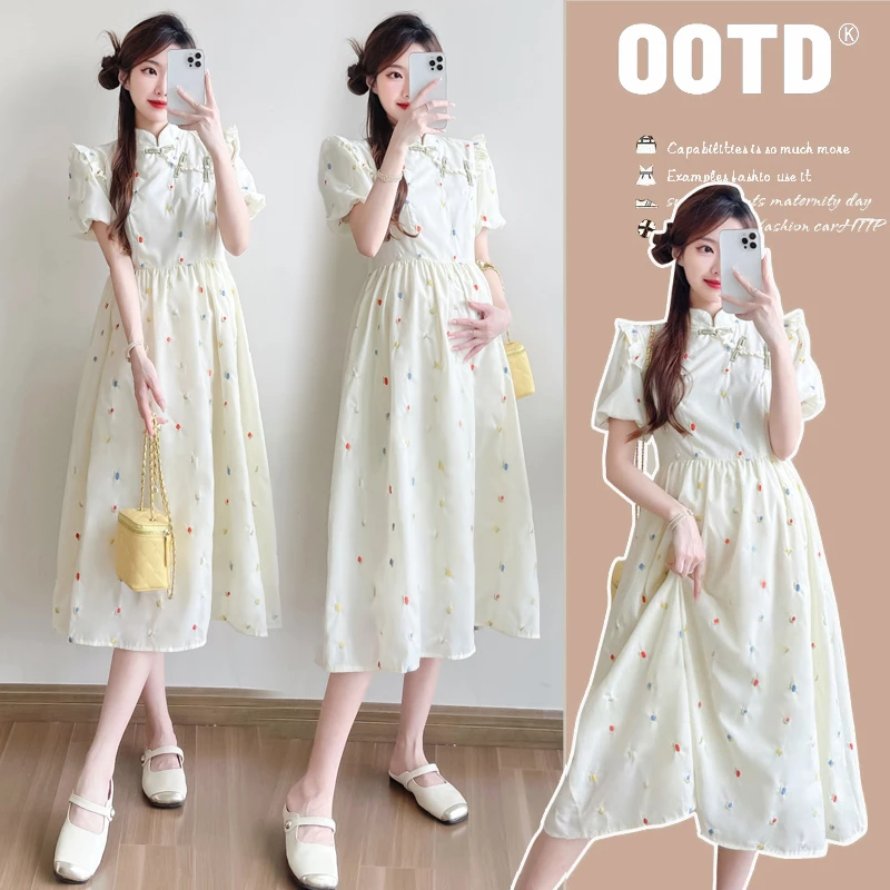 R91#2.19 新中式国风复古大码孕妇连衣裙甜美温柔显瘦夏季