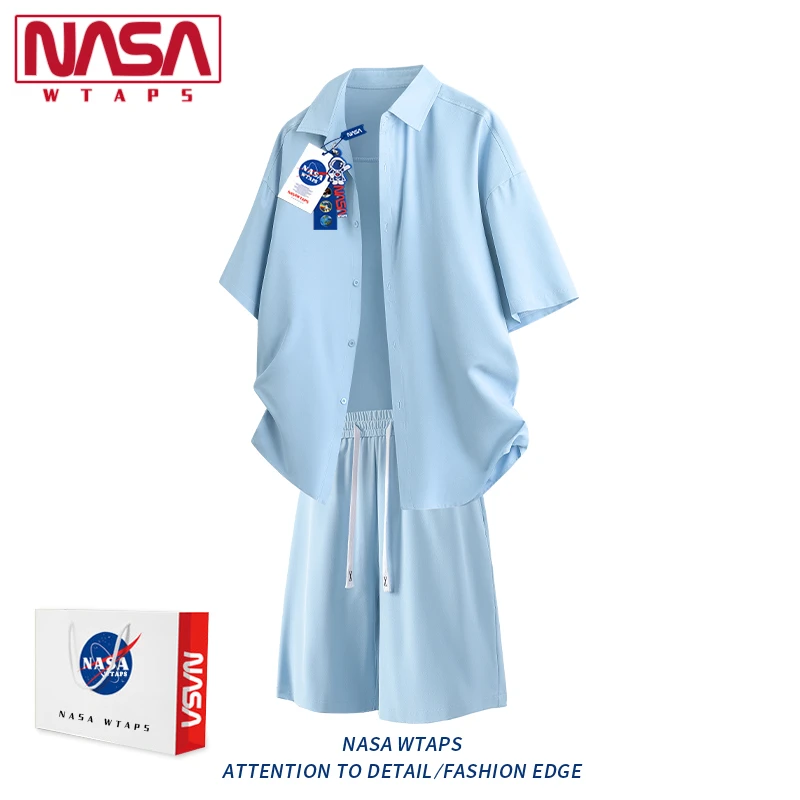 NASA WTAPS冰丝短袖衬衫套装男款夏季薄速干透气休闲服短裤一整套