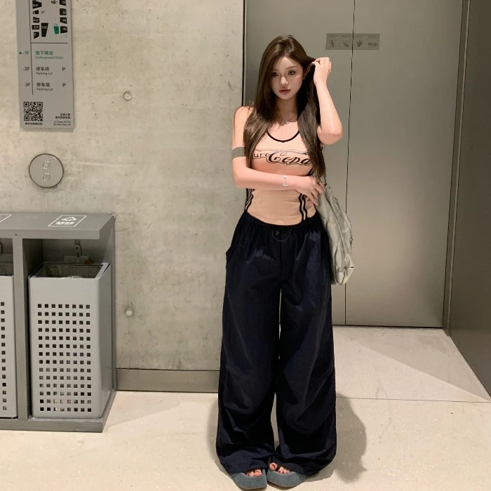 美式复古休闲裤女装春季工装长裤高腰宽松百搭阔腿裤子直筒拖地裤