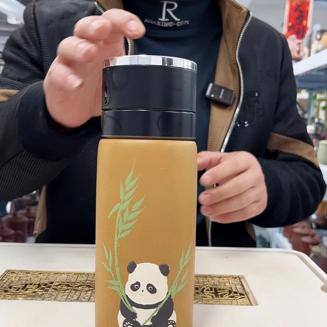 茶杯紫砂黄金段泥熊猫车载杯