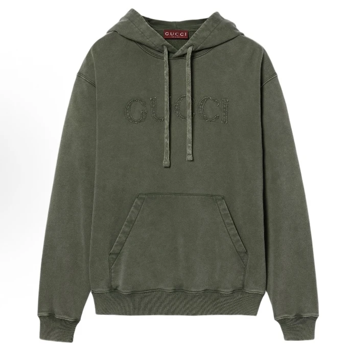 未使用 GUCCI/古驰 GUCCI古驰棉质logo纯色加绒连帽卫衣绿色