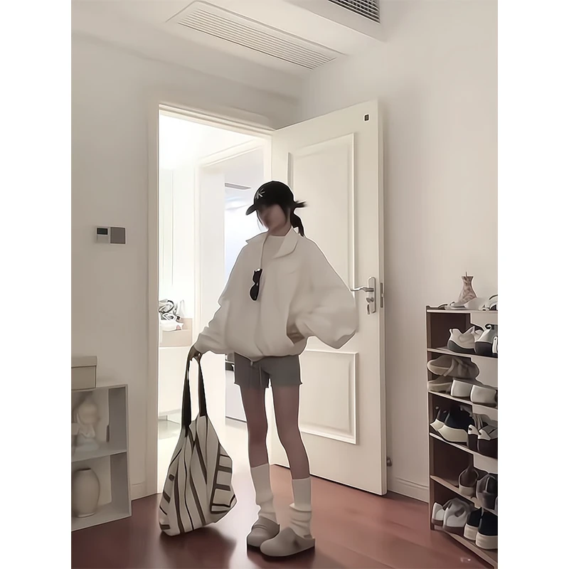 2025新款女士春季美式复古百搭休闲宽松夹克外套上衣高腰显瘦短裤