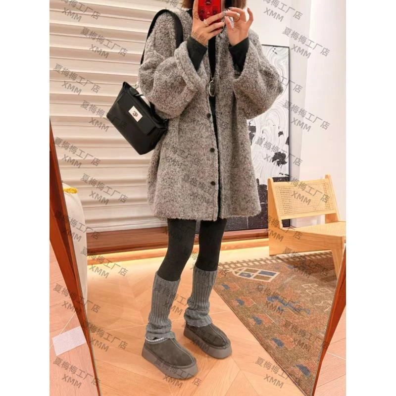 XMM.【100%绵羊毛特种花纱】外套防风长袖时尚宽袖冬季慵懒风韩版洞