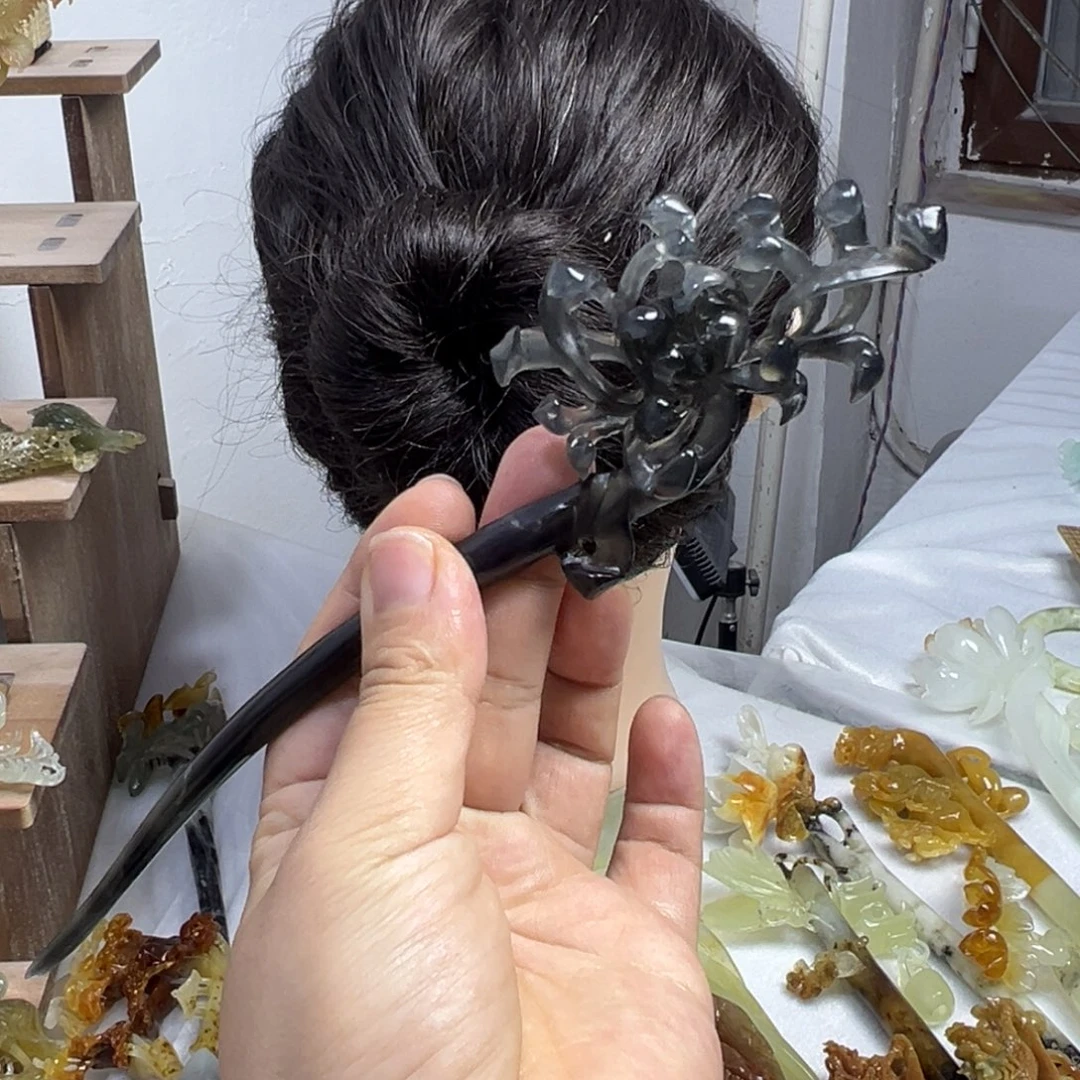 定制蛇纹石玉毛货发饰