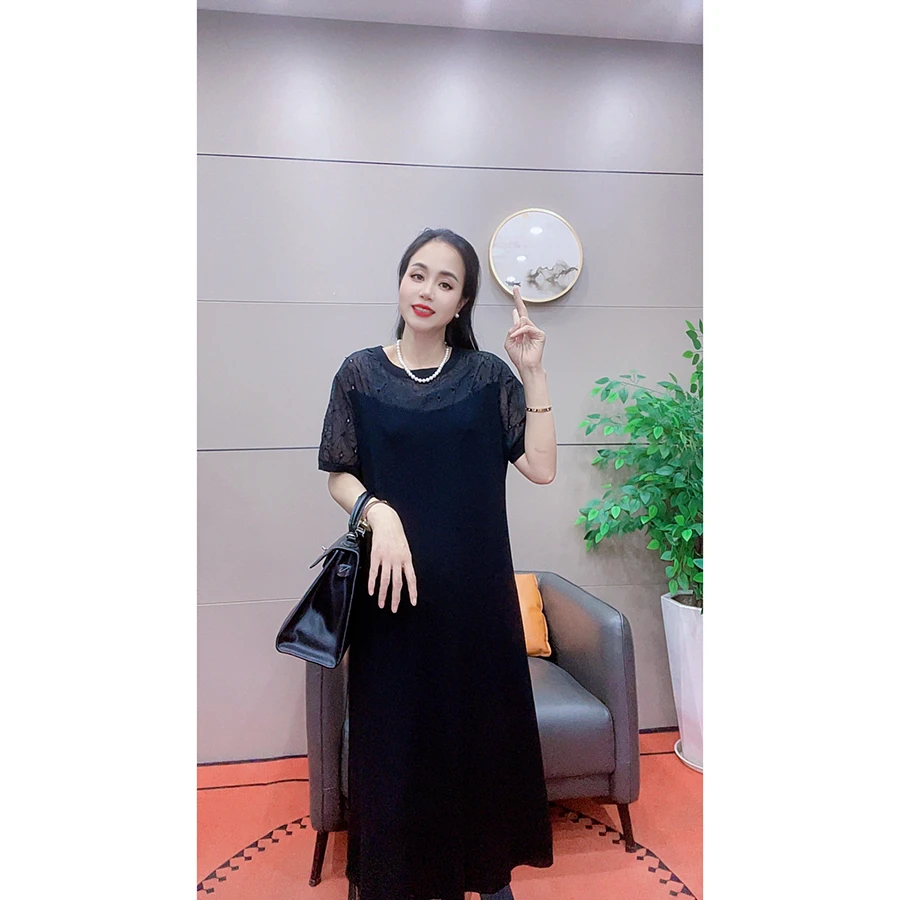 4103 夏季新款钉珠镂空透气舒适中长款连衣裙