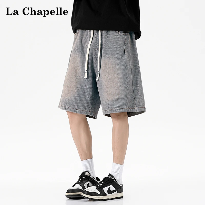 La Chapelle/拉夏贝尔日系潮牌牛仔短裤男女款夏季水洗做旧五分裤