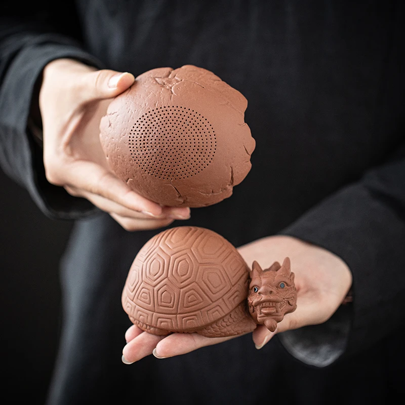 创意紫砂龙龟一体茶漏支架茶叶过滤网器茶宠摆件可养茶玩茶具配件