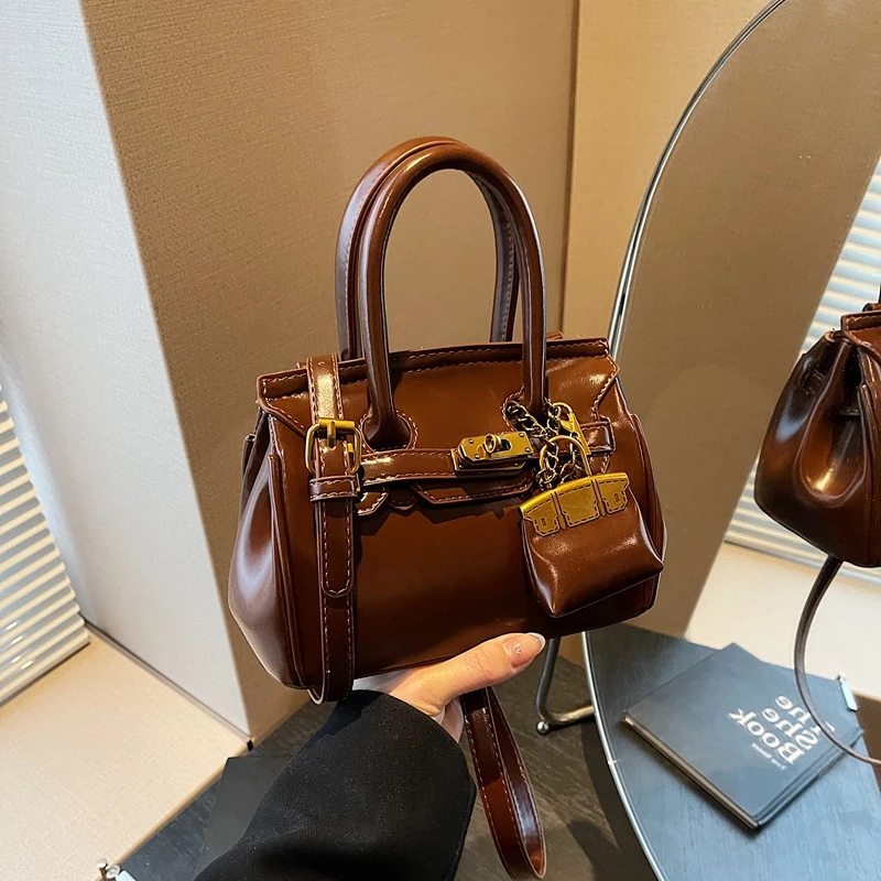 高颜值油蜡皮子母铂金包包女2025新款法式气质通勤百搭斜挎单肩包