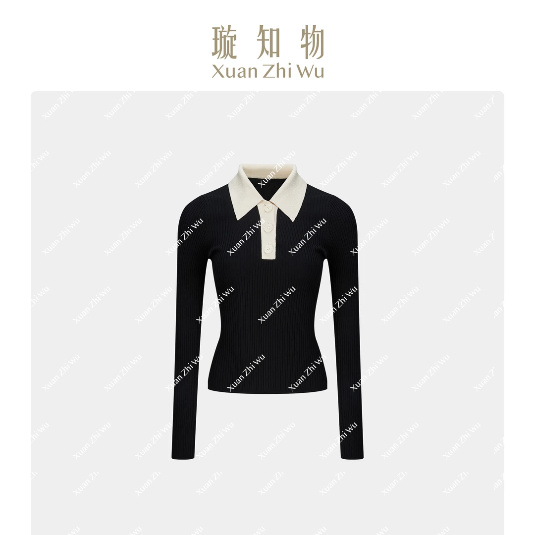 珀斯针织衫 气质时尚黑色修身长袖