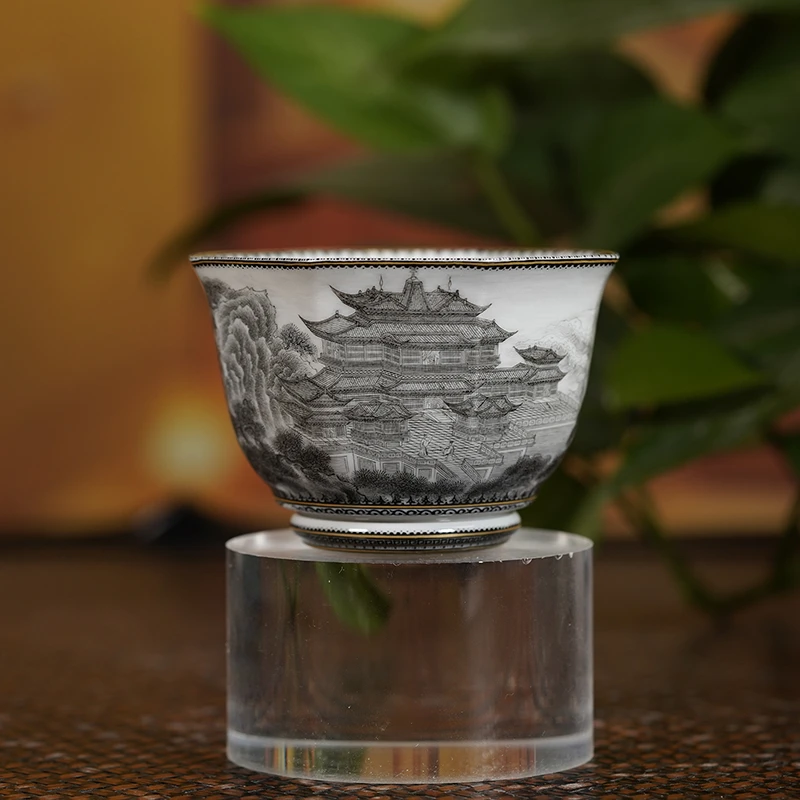 【墨舍名窑】墨尚观山蓬莱仙境杯 msgs69复古陶瓷纯手工主人杯手绘