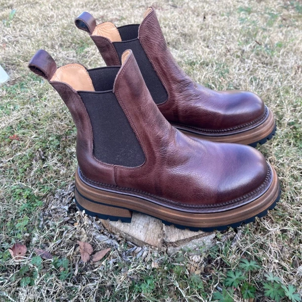 头层马皮手工复古切尔西女厚底百搭休闲短靴时尚英伦风擦色