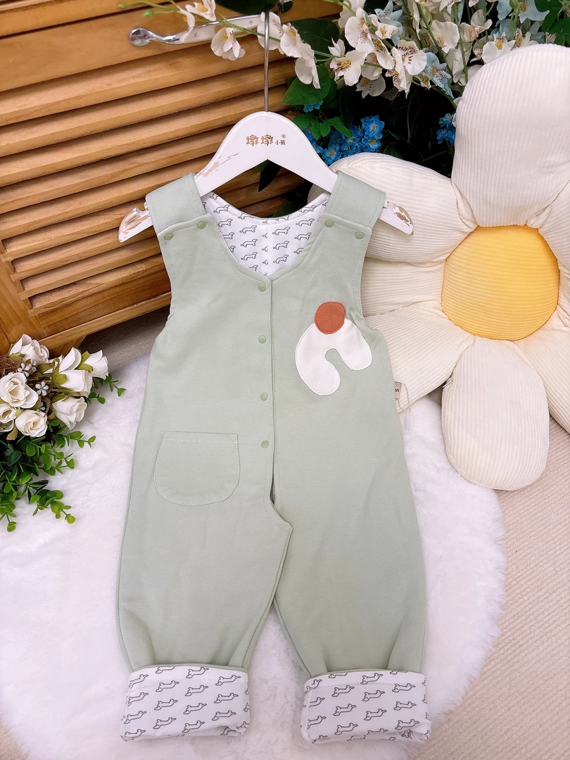 【双层】宝宝背带裤春秋纯棉男女童秋装新款儿童连体婴儿前开扣裤子