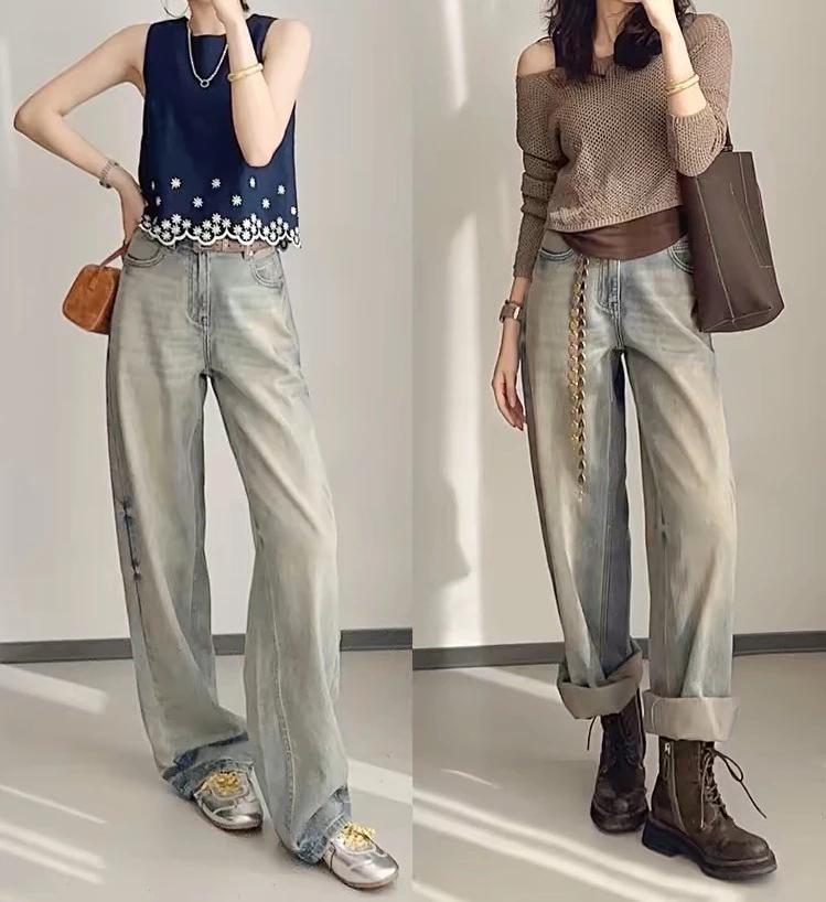 浅海牛仔裤 丹宁砂洗帅气宽松直筒裤【60系列现货】