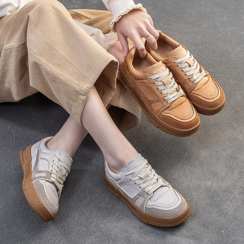 2025春季新款手工擦色平底舒适单鞋复古休闲百搭板鞋低帮真皮女鞋