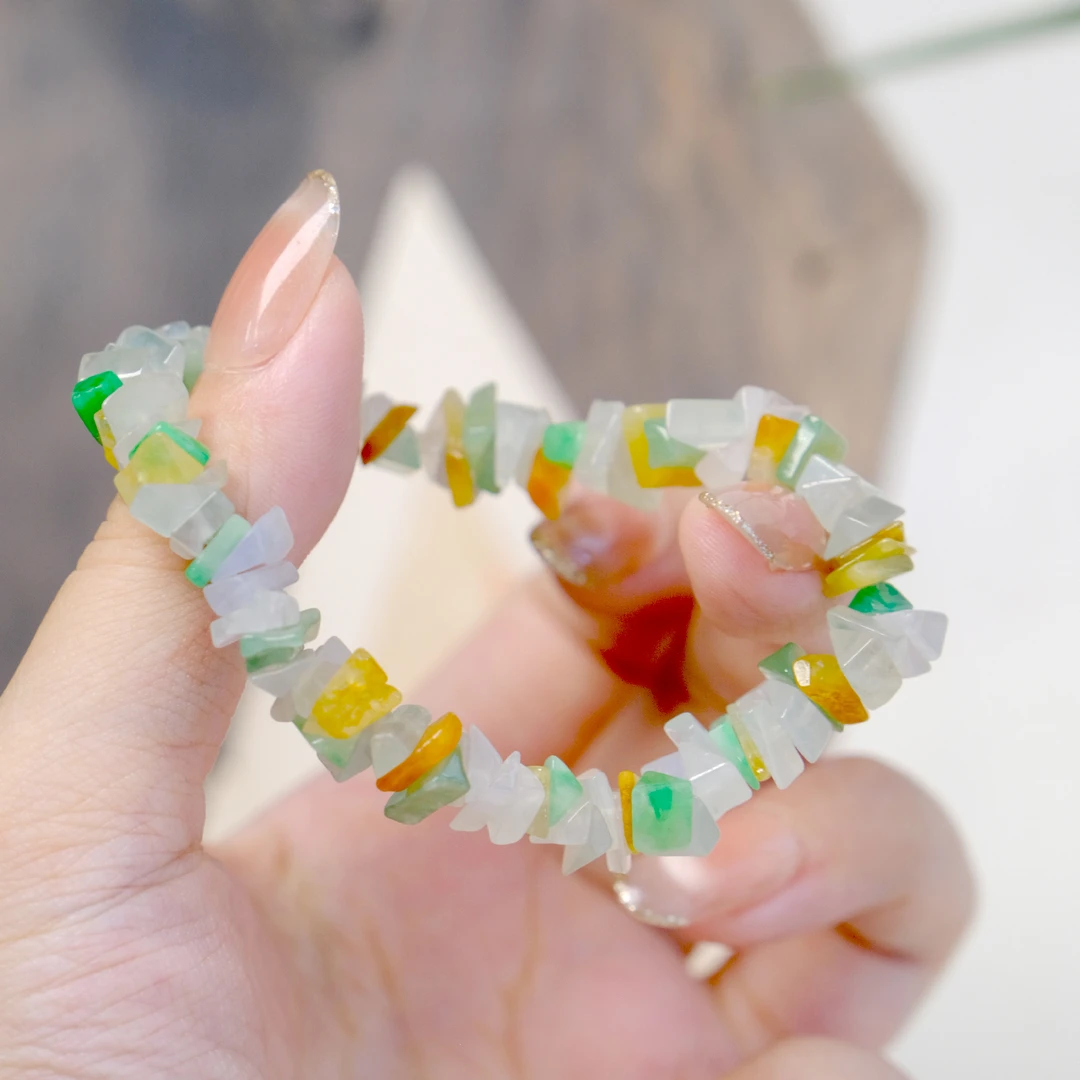 天然彩色翡翠手链女小众设计不规则切面手串轻奢精致