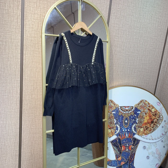 BR778孕妇黑色针织连衣裙90-140