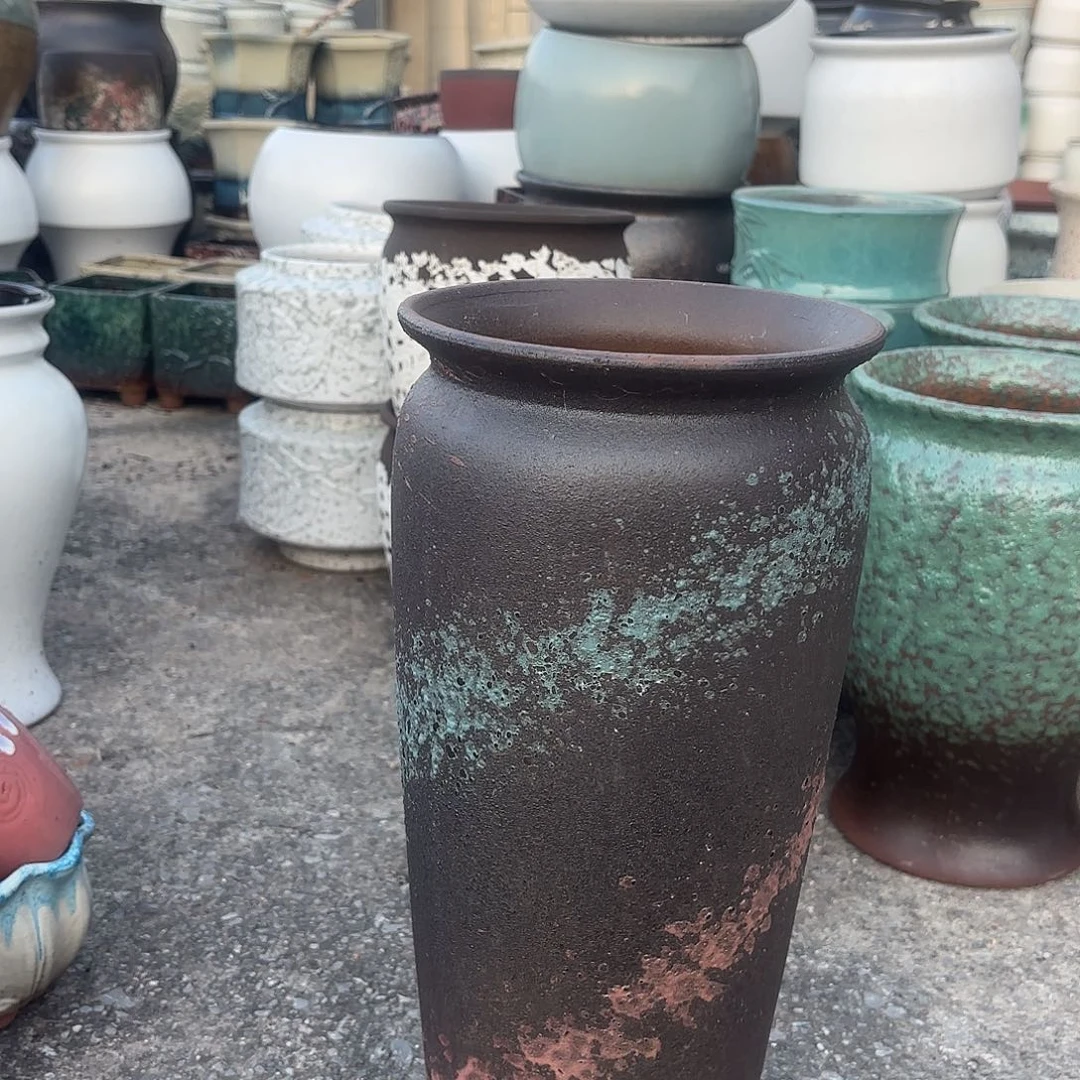 紫砂花盆口径18高度40一个黑泼墨