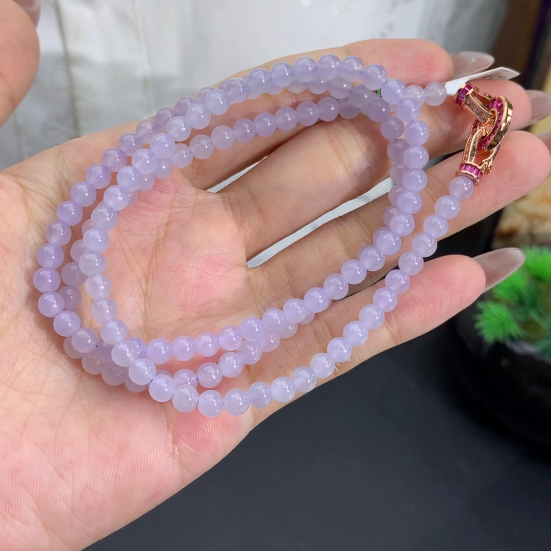 翡翠未镶嵌手串卡4.3冰胶淡紫项链