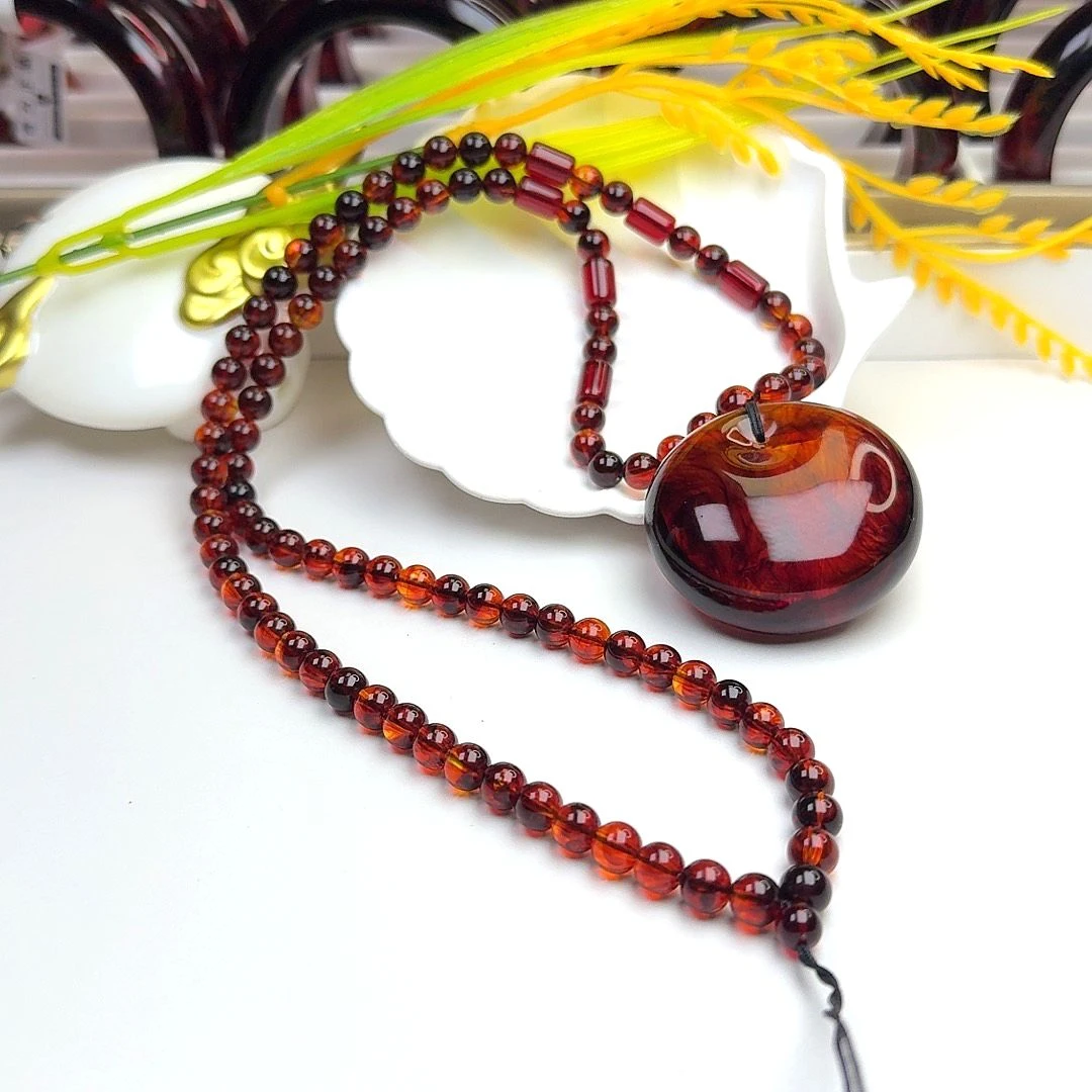 【正品保障】血药珀满血满药时尚精美紫杉醇DIY平安扣吊坠项链