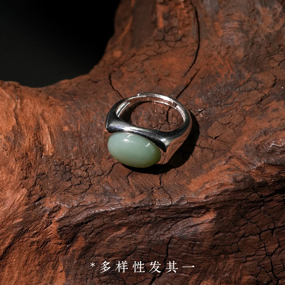 925银活口戒指9.7mm*13.6mm俄料和田碧玉YT01008HL多样性发其一