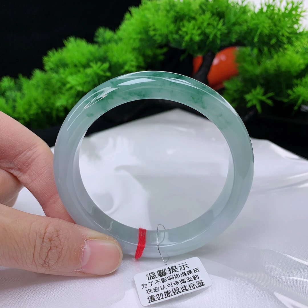 56圈口缅甸天然翡翠A货 老坑细糯种飘花宽边翡翠手镯女款1182078