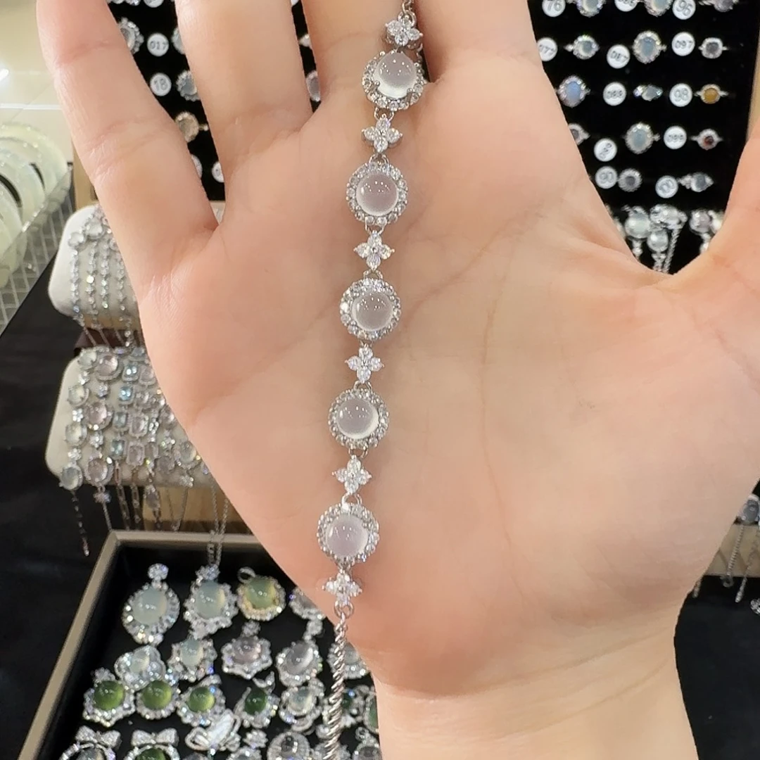 银S925镶嵌蛇纹石玉手链W***?