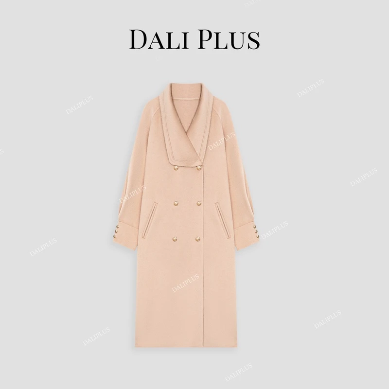 DALI PLUS【苏力羊驼毛】香槟橘粉双排扣青果领双面呢大衣-D4SC0020