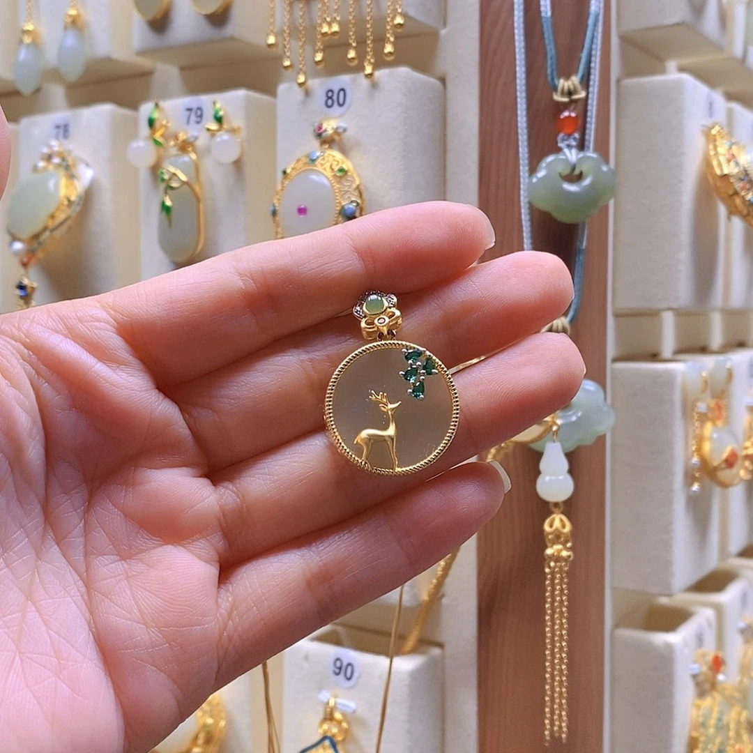 和田玉颈饰银S925镶嵌