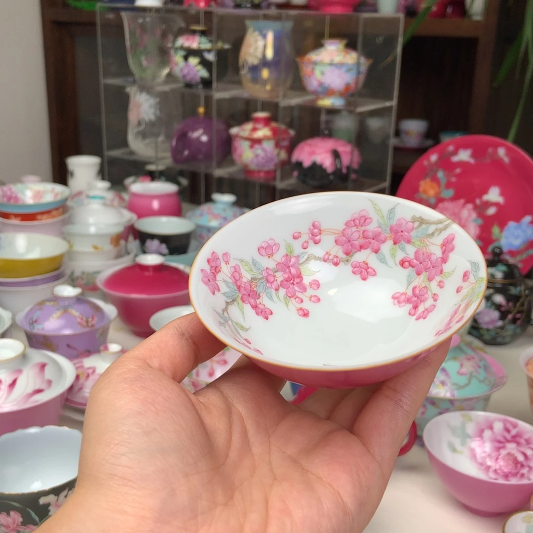 陶景德镇手绘桃花普洱杯
