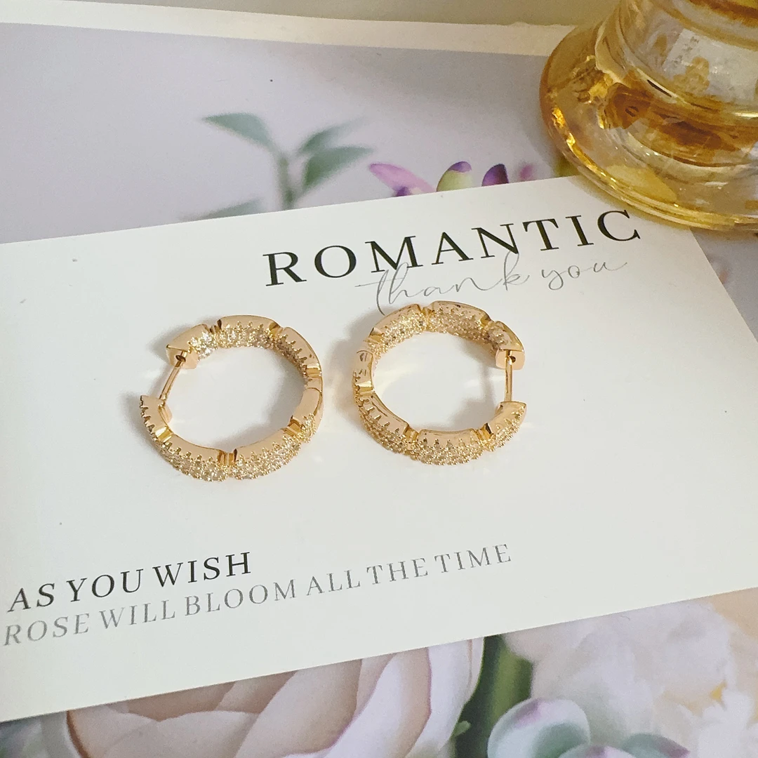 铜合金锆石耳饰 4419 玫瑰金色微镶耳圈