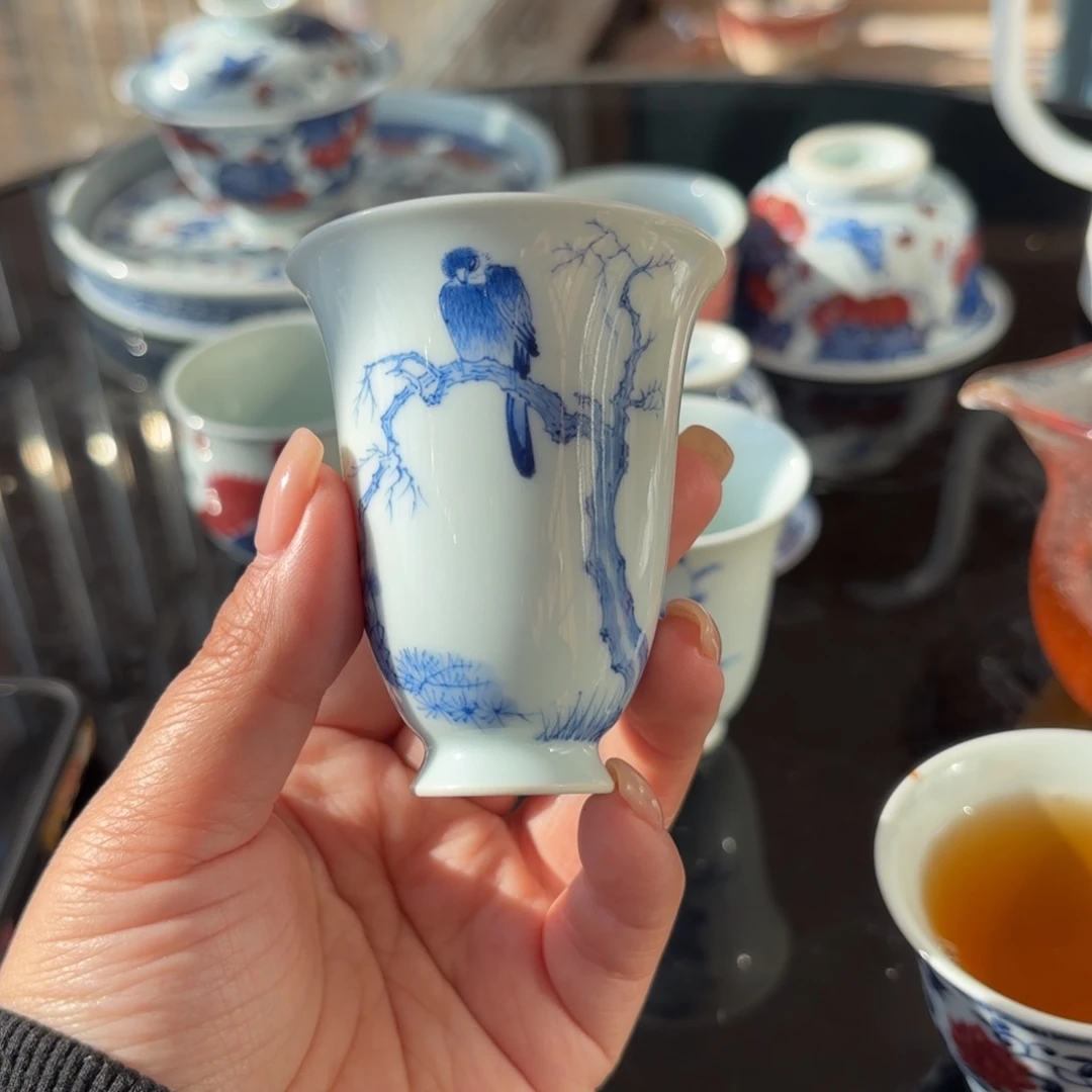 陶孤品青花手绘杯杯杯杯