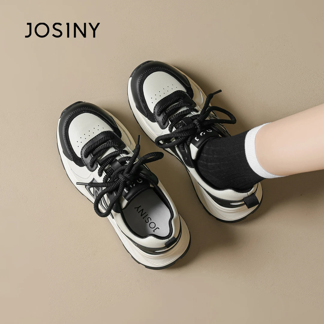 卓诗尼厚底老爹鞋女2025新款秋季百搭增高休闲运动鞋时尚黑色鞋女